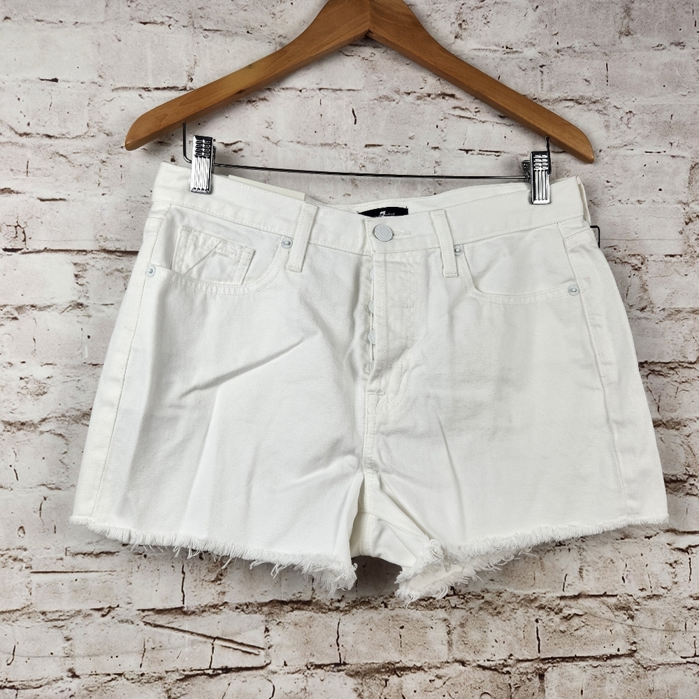 7 For All Mankind Monroe Short White Cutoff Fringe Jean Size 27 NWT